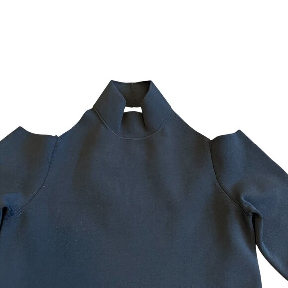 Alexander Wang Black Fitted Bodycon Dress Turtle Neck Cold Shoulder Size Small - Picture 6 of 12